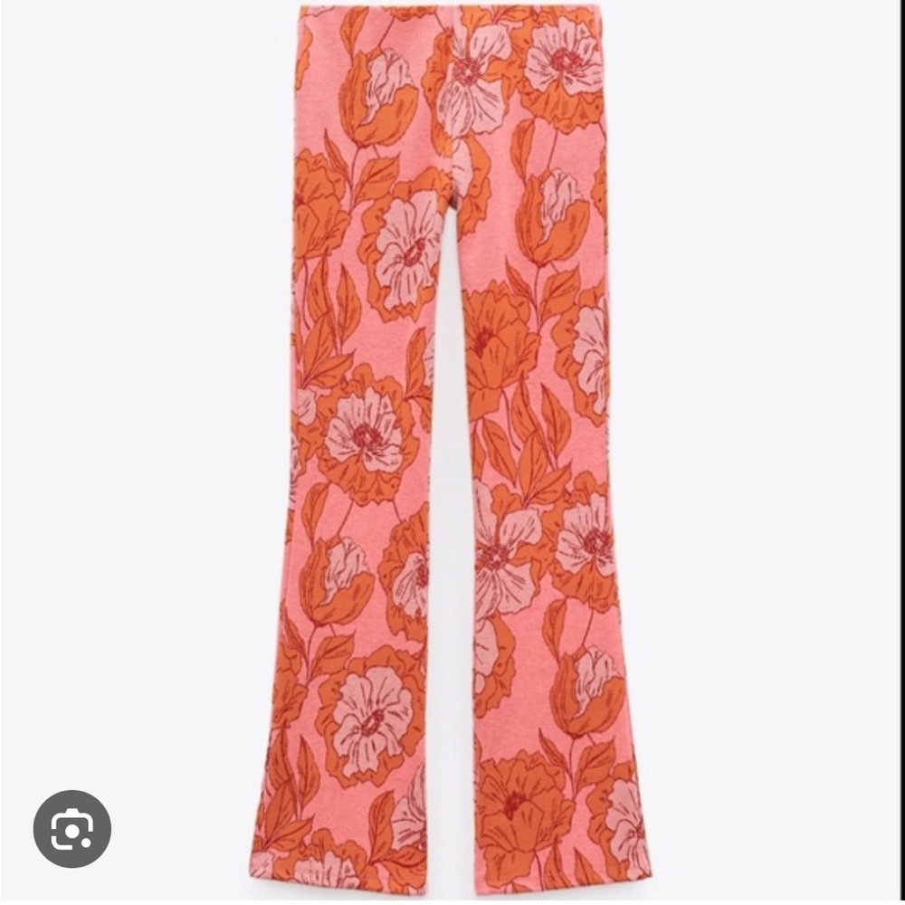 Zara high waist floral knit jacquard flare pant